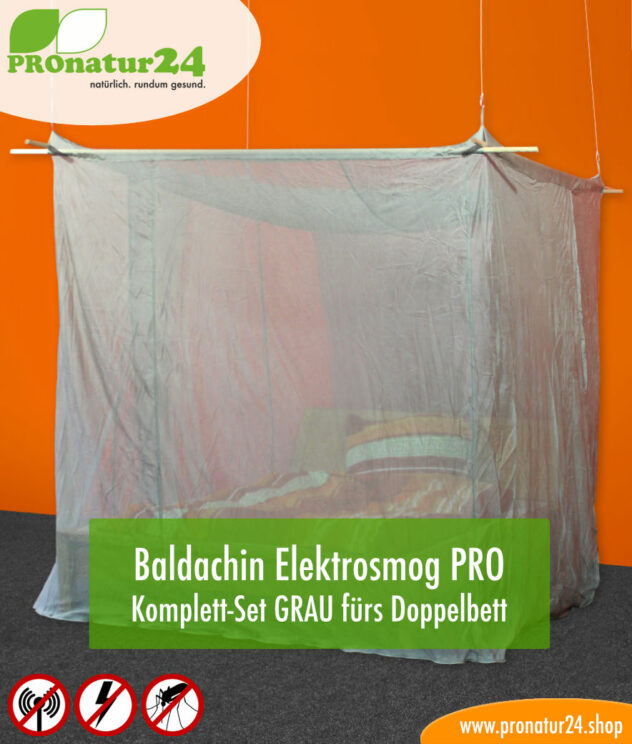 Baldachin SET Elektrosmog PRO in Grau fürs Doppelbett