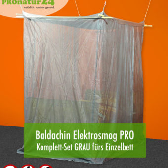 Baldachin SET Elektrosmog PRO in GRAU fürs Einzelbett - Alles inklusive