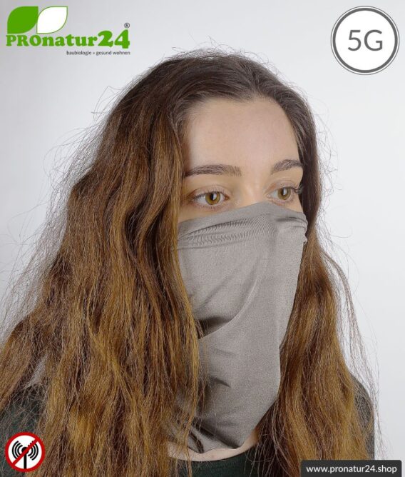 Abschirmender Kopfschutz TKE / dehnbares Kopftuch / Headgear. Schutz bis 50 dB vor Elektrosmog (Handy, WLAN, LTE). Wirkungsvoll gegen 5G!