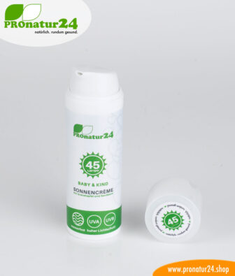 Sonnencreme LSF 45 – BABY & KIND. Mineralischer Lichtschutz, UVA, UVB, wasserfest, vegan – OHNE MIKROPLASTIK, OHNE ALKOHOL, OHNE CHEMIE