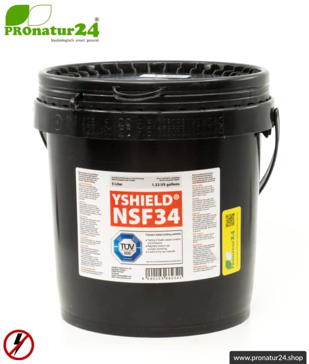 Abschirmfarbe NSF34 | NF Abschirmung bis 40 dB. Schutz vor niederfrequenten elektrischen Felder (Hausstrom). | TÜV SÜD zertifiziert | Erdung notwendig.