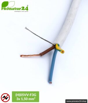 (H)05VV-F3G geschirmtes, flexibles, sehr biegsames Elektrokabel | 3x 1,50 mm² | BIO Kabel für nicht ortsgebundene, mobile Verbraucher | Vermeidung elektrischer Wechselfelder NF.