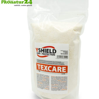 TEXCARE Waschmittel in Pulverform von YShield. Speziell entwickelt für Abschirmstoffe.