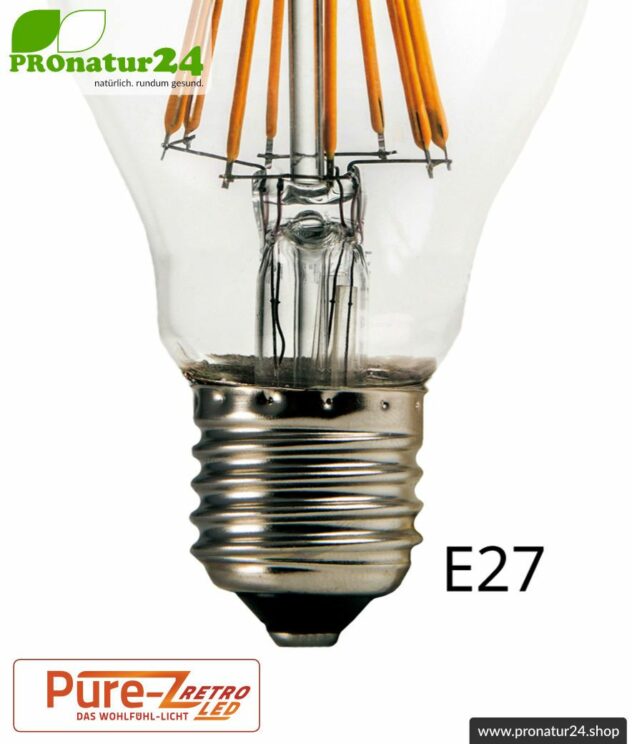 LED Leuchtmittel Filament Pure-Z-Retro BIO LICHT, klar, E27, 8,2 Watt, 970 Lumen, warmweiß (2700 K). Entspricht 80 Watt Lichtleistung.