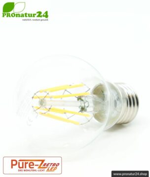 LED Leuchtmittel Filament Pure-Z-Retro BIO LICHT, klar, E27, 8,2 Watt, 970 Lumen, warmweiß (2700 K). Feedbild.