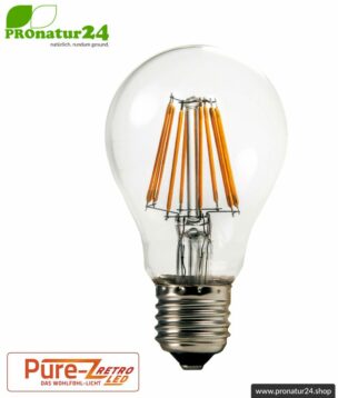 LED Leuchtmittel Filament Pure-Z-Retro BIO LICHT, klar, E27, 8,2 Watt, 970 Lumen, warmweiß (2700 K). Entspricht 80 Watt Lichtleistung.