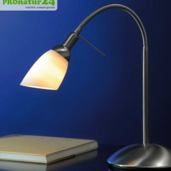 Geschirmte Lichtdusche als Tischleuchte | handgefertigtes Opalglas | E14 | 40 Watt | B-Ware mit Delle im Fuss