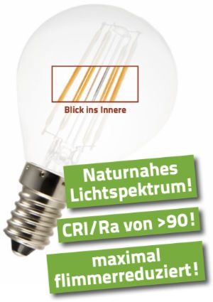 3 Watt LED Filament Pure-Z-Retro BIO LICHT | Hell wie 30 Watt, 300 Lumen | Warmweiß (2700 Kelvin) | CRI >90, flimmerfrei (< 1%), E14