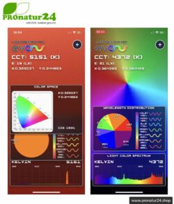 Lightspectrum Pro EVO zur Messung der Farbtemperatur in Kelvin und Darstellung des Farbspektrums. Für Android und iOS.
