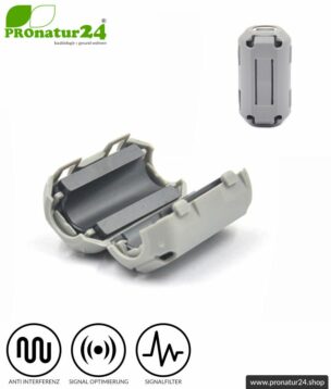 GRATIS Ferritkern Filter gegen Elektrosmog im Headsetkabel, grau, klickbar, für 5 mm Kabel. 1x FERRITKERN GESCHENK!