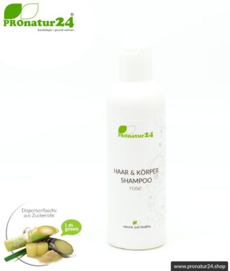 SHAMPOO rose. "Nackt sein" genießen mit allen Sinnen! Haar & Körper Shampoo mit edlem ätherischen Rosenöl. Liebkosendes duschen & baden neu definiert + einem Herz für die Natur. 200 ml Füllmenge.