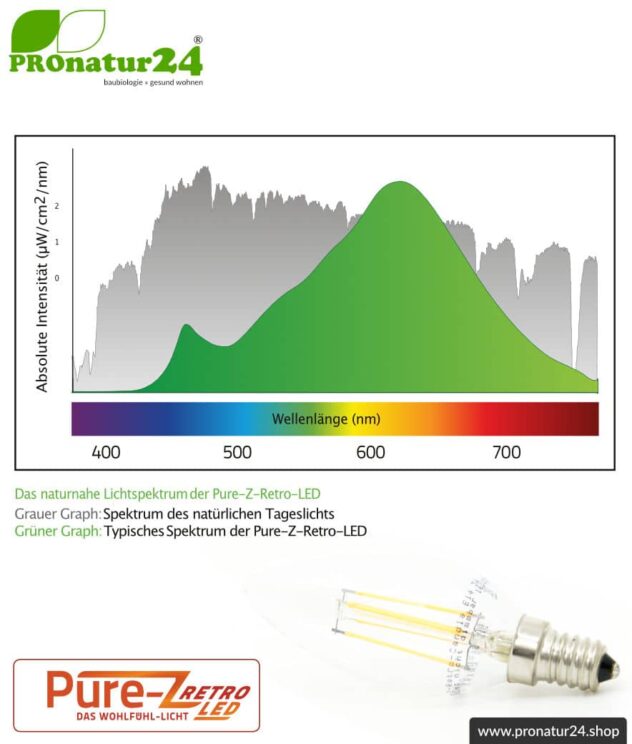 3 Watt LED Filament Kerze Pure-Z-Retro BIO LICHT | hell wie 30 Watt, 300 Lumen | Warmweiß (2700 Kelvin) | CRI >90, flimmerfrei (< 1%), E14