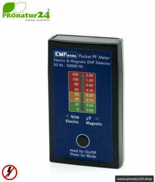 Pocket PF Meter | Niederfrequenz Messgerät für Elektrosmog NF | Erkennung elektrischer Felder und Magnetfelder | 15 bis 50.000 Hz. Potenialfreie Messung µT/mG.