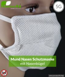ANTIWAVE Schutz Maske mit Nasenbügel für Mund und Nase | aus Abschirmstoff mit antibakterieller Wirkung | 3x Maximum in Hygiene, Wirkung und Tragekomfort!