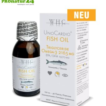 WHC UnoCardio ® Fish Oil | hochkonzentriertes Fischöl | natürlicher Geschmack nach Orangen | OMEGA-3 Fettsäuren | 100 ml