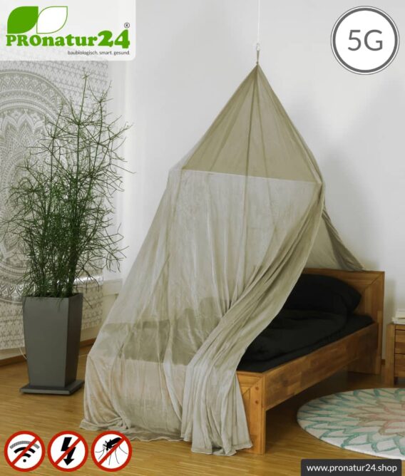 Abschirmender Baldachin Elektrosmog PRO | 99,999 % Schirmdämpfung gegen WLAN, Handystrahlung (HF Abschirmung bis 50 dB) | Erdbar | Wirkungsvoll gegen 5G! | Einzelbett Pyramide