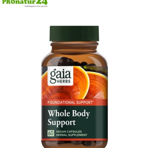 WHOLE BODY SUPPORT von Gaia Herbs | Reishi, Shiitake, Kurkuma und Ingwer für's tägliche Plus an Energie | Pilze, Vitalpilze & Kräuter | 60 Kapseln