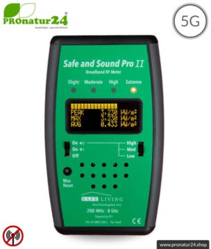 Safe and Sound Pro 2 EMF Detektor | Breitband Messgerät für Funkstrahlung HF | Erkennung von Funkstrahlung von 200 MHz bis 8 GHz, inklusive 5G. Semiprofi Level für Anfänger.