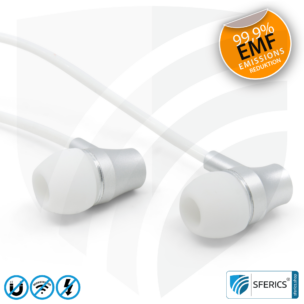 Luftkabel In-Ear Stereo Headset mit Mikrofon | AirTube SMART | strahlungsfreie Technologie ohne Elektrosmog | weiss-silber | mit Klinkenstecker