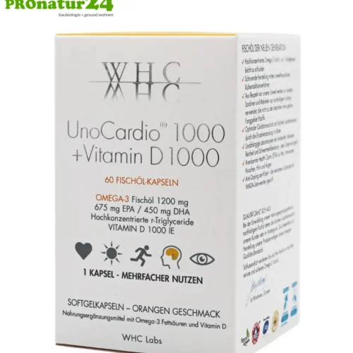 WHC UnoCardio® 1000 + Vitamin D 1000 | OMEGA-3 Fettsäuren | 60 Weichkapseln