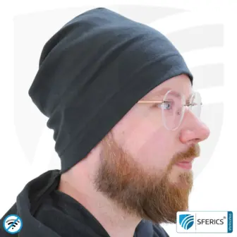 Mütze, schwarz + abschirmend | Schutz bis 40 dB vor HF Elektrosmog (Handy, WLAN, LTE) | Black-Jersey | 5G ready!