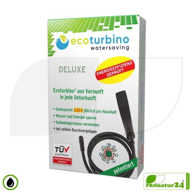 ecoturbino® Duschbrause DELUXE SET 10 Legio | ET10L Wasserspar Adapter + Brauseschlauch + DESIGN Duschkopf