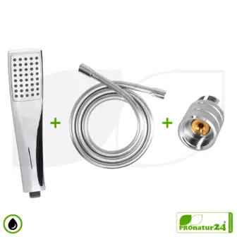 ecoturbino® Duschbrause DELUXE SET 10 Legio | ET10L Wasserspar Adapter + Brauseschlauch + DESIGN Duschkopf
