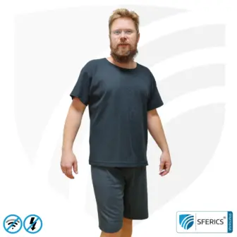 T-Shirt, abschirmend + schwarz | Schutz bis 40 dB vor HF Elektrosmog (Handy, WLAN, LTE) | strapazierfähig, aus Black-Jersey Abschirmstoff | 5G ready!