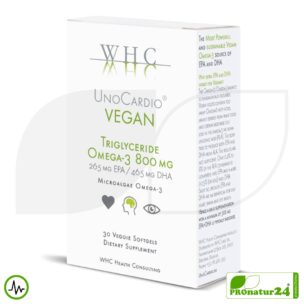 WHC UnoCardio® Vegan | höchste Konzentration bei veganen Omega-3 Kapseln | OMEGA-3 Fettsäuren | 30 Weichkapseln