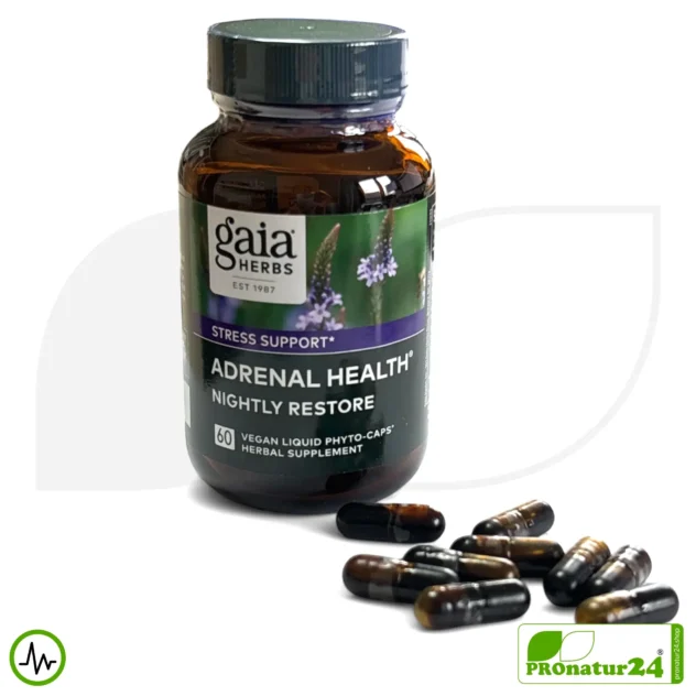 ADRENAL HEALTH - NIGHTLY RESTORE von Gaia Herbs | Die Nacht im Fokus | Nahrungsergänzung vor dem Schlafengehen | 60 Kapseln