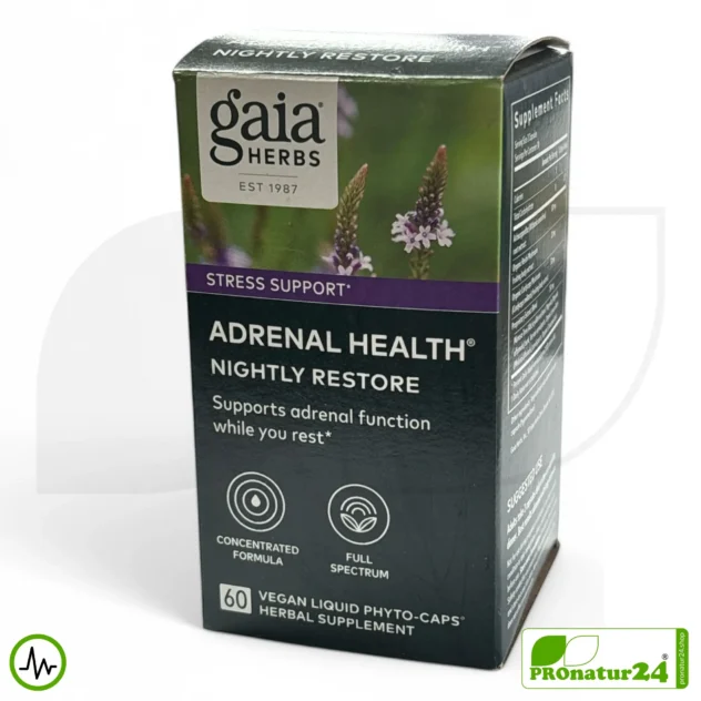 ADRENAL HEALTH - NIGHTLY RESTORE von Gaia Herbs | Die Nacht im Fokus | Nahrungsergänzung vor dem Schlafengehen | 60 Kapseln