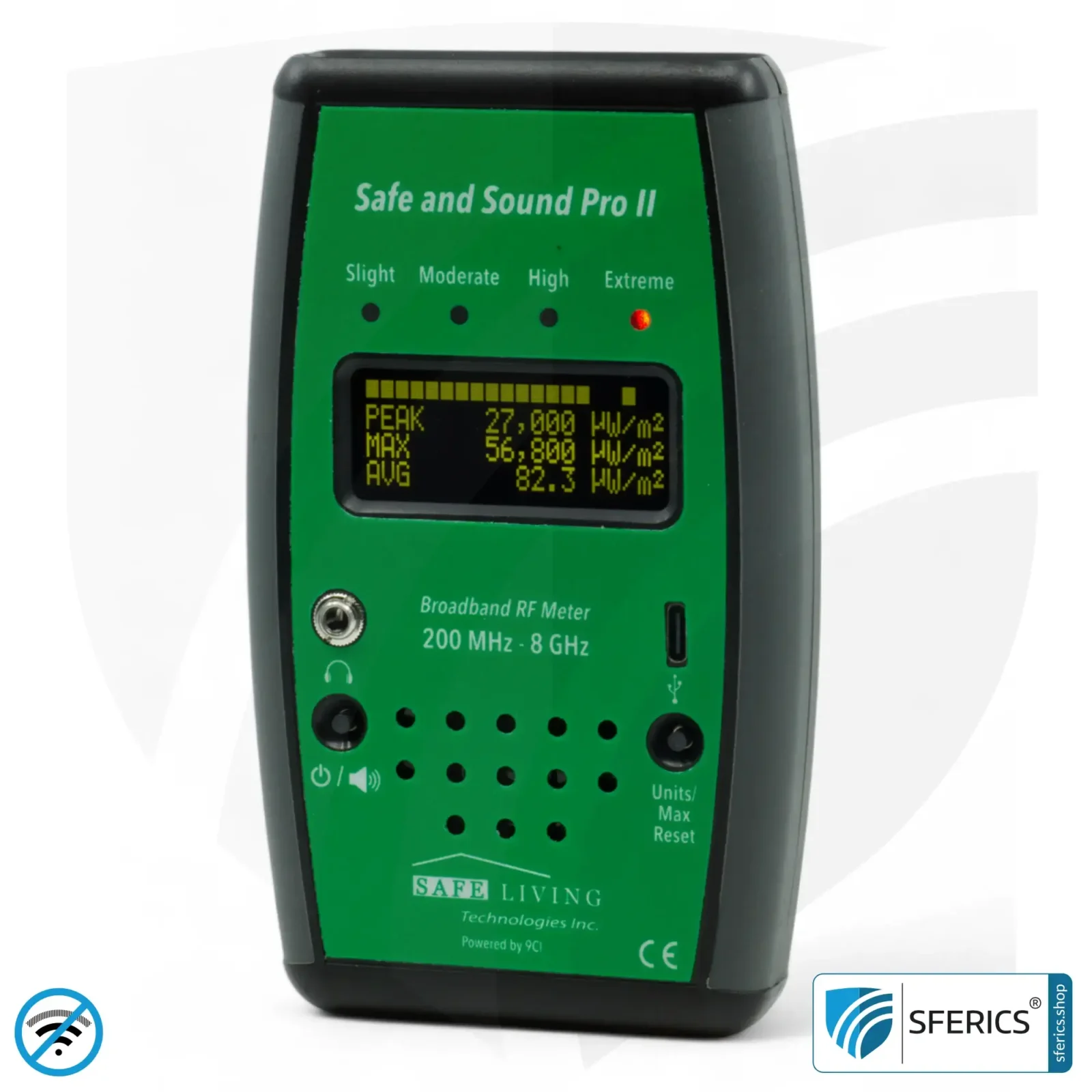 SAFE AND SOUND PRO 2 Elektrosmog Detektor | Einzigartiger Messbereich bis 3.180.000 µW/m² | Semiprofi Breitband HF Messgerät für Einsteiger | Erkennung von EMF Funkstrahlung bis 8 GHz, inklusive 5G! | Neustes Modell 2024