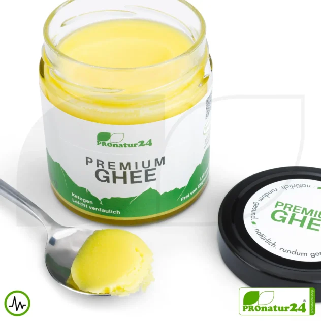PREMIUM GHEE | Ayurvedisches Butterschmalz, zu 100% aus Heumilch (zertifizierte Weidehaltung AT) | von Hand abgefüllt im Glas | perfekt für Low Carb und Ketogene Ernährung