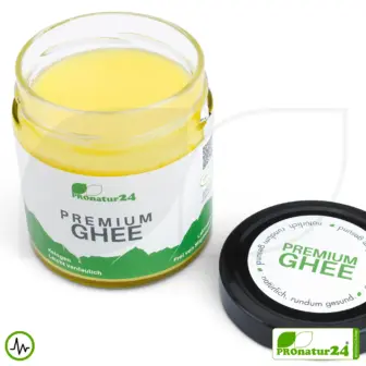 PREMIUM GHEE | Ayurvedisches Butterschmalz, zu 100% aus Heumilch (zertifizierte Weidehaltung AT) | von Hand abgefüllt im Glas | perfekt für Low Carb und Ketogene Ernährung