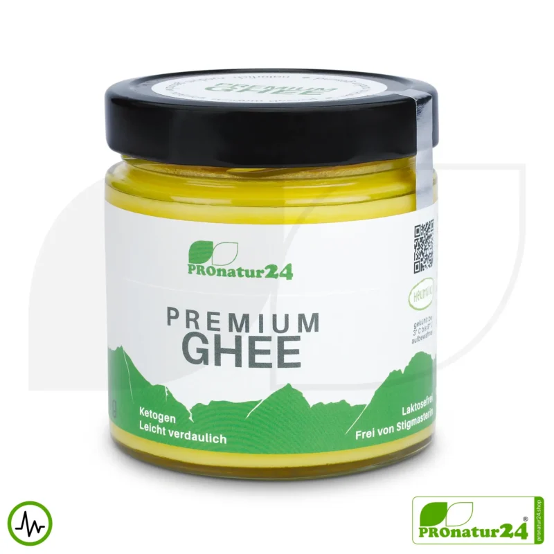 PREMIUM GHEE | Ayurvedisches Butterschmalz, zu 100% aus Heumilch (zertifizierte Weidehaltung AT) | von Hand abgefüllt im Glas | perfekt für Low Carb und Ketogene Ernährung