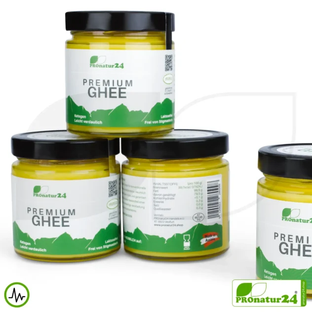 PREMIUM GHEE | Ayurvedisches Butterschmalz, zu 100% aus Heumilch (zertifizierte Weidehaltung AT) | von Hand abgefüllt im Glas | perfekt für Low Carb und Ketogene Ernährung