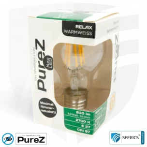 8,2 Watt LED Filament Pure-Z NEO | Hell wie 66 Watt, 830 Lumen | CRI 97 | flimmerfrei | warmweiß | E27 | klar