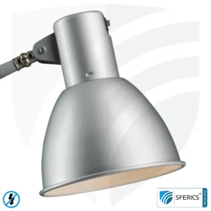Geschirmte Lampe LONDON im Design SILBER | Schreibtischlampe für den hellen Arbeitplatz oder als geniale Werklampe | E27 Fassung
