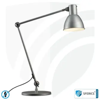 Halterung / Fixierung der geschirmten Schreibtischlampe und Arbeitsplatzleuchte. DESIGN SCHWARZ. 12 Geschirmte Lampe LONDON im Design SILBER | Schreibtischlampe für den hellen Arbeitplatz oder als geniale Werklampe | E27 Fassung