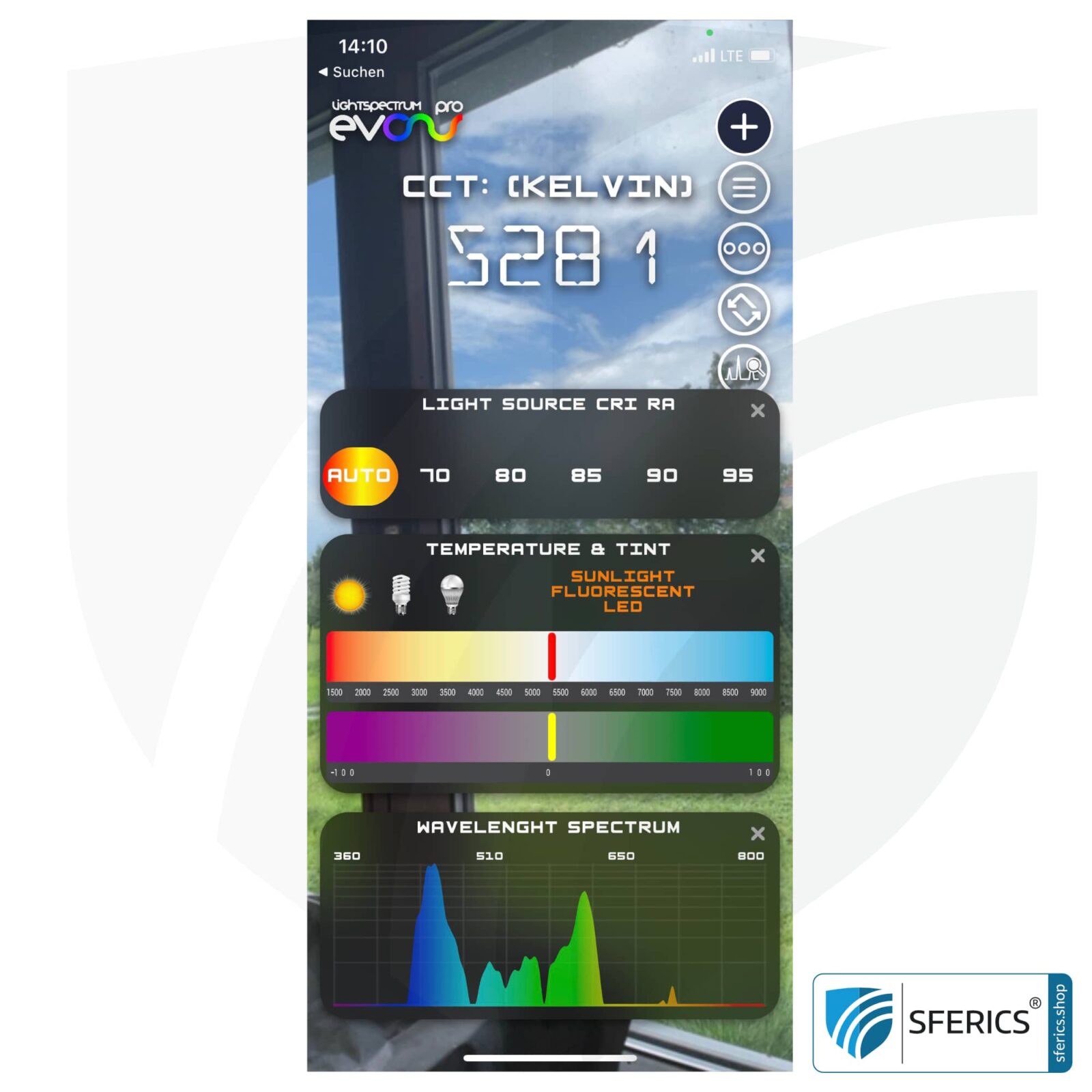 Lightspectrum Pro EVO für iPhone und iPad | Messung vom Lichtspektrum | Farbtemperatur (Kelvin) und Wellenlängen, CRI, Lux, u.v.m.