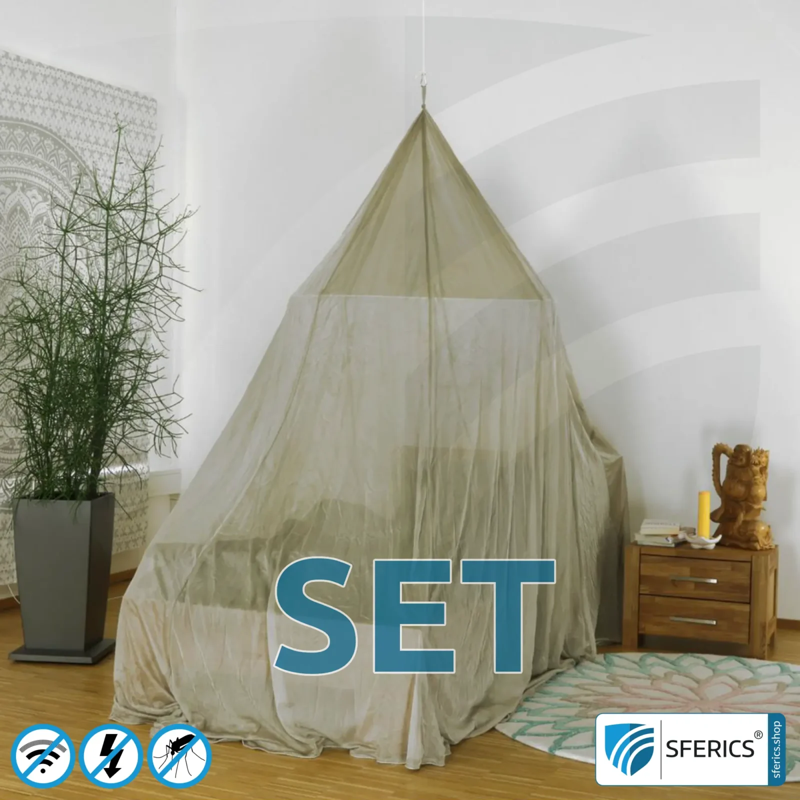 Abschirmender Baldachin Elektrosmog ULTRA im Set | EINZELBETT PYRAMIDE | Maximale Abschirmung EMF mit über 99,99 % (48 dB) | Erdbar NF | SFERICS® invest4life Programm | Wirkungsvoll gegen 5G!