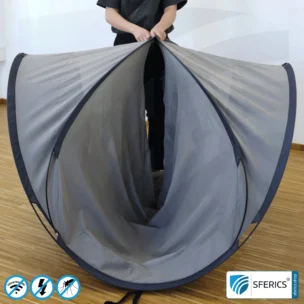 Abschirmzelt SAFECAVE Pop Up Wurfzelt | Anti Elektrosmog Vollschutz | Mobiler Strahlenschutz gegen WLAN, Handy, LTE, 5G, ... mit Wirkungsgrad bis zu 99,99 % (44 dB) | erdbar