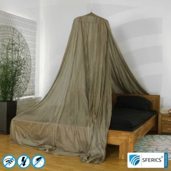 Abschirmender Baldachin Elektrosmog BUDGET | DOPPELBETT, Pyramidenform | Abschirmung EMF über 99,99 % (44 dB) | Erdbar NF | Made in China