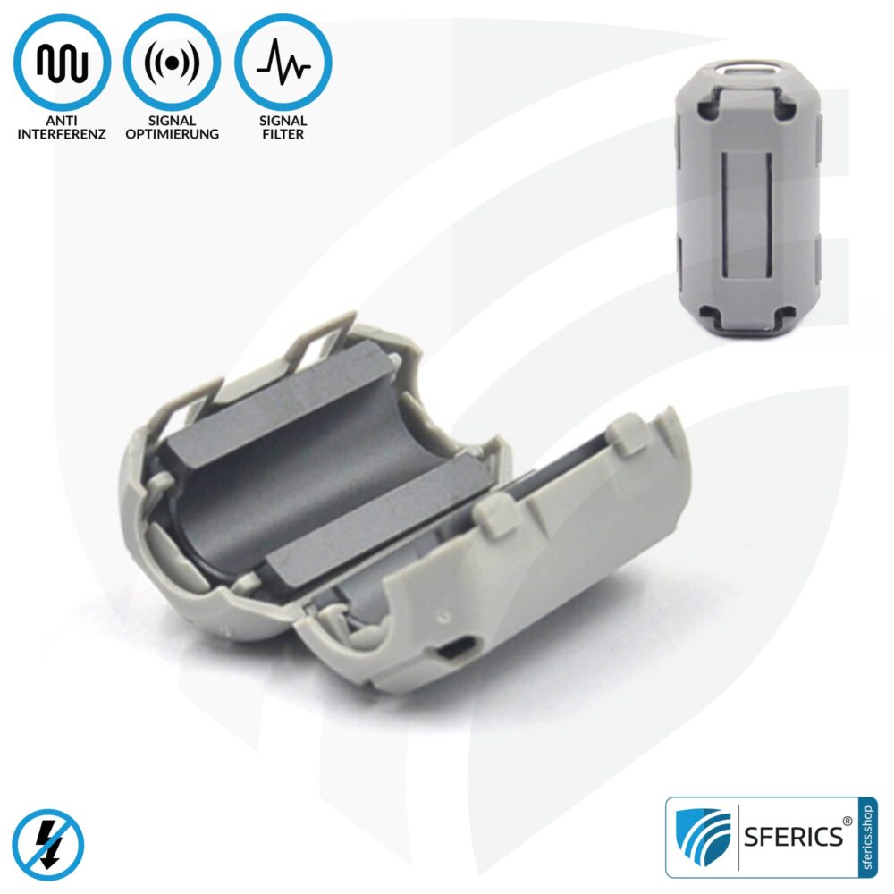 Ferritkern Filter gegen Elektrosmog im Headsetkabel | grau, klickbar, für 5 mm Kabel | GRATIS 1 Stück als Geschenk!