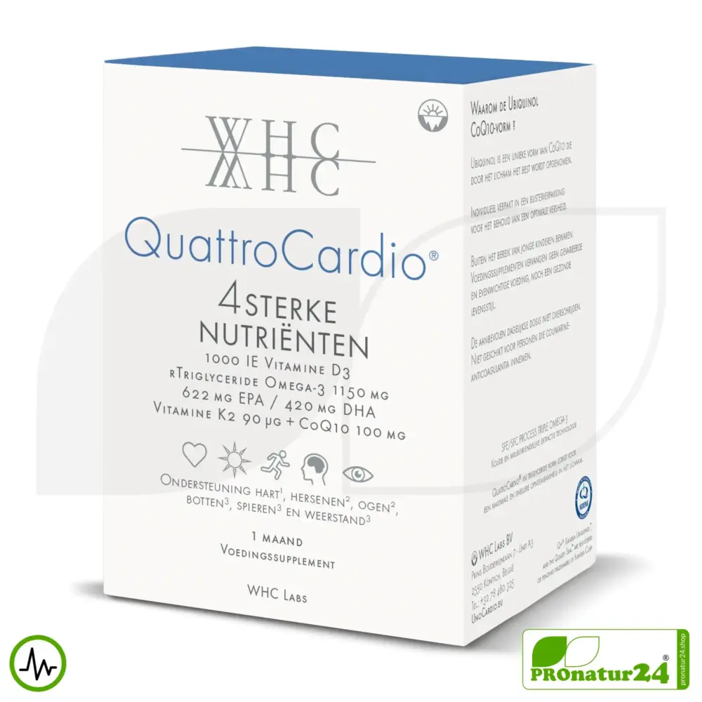WHC QuattroCardio® (OMEGA-3 Fettsäuren, Vitamin D3, K2 und Q10 Ubichinol) | 90 Kapseln