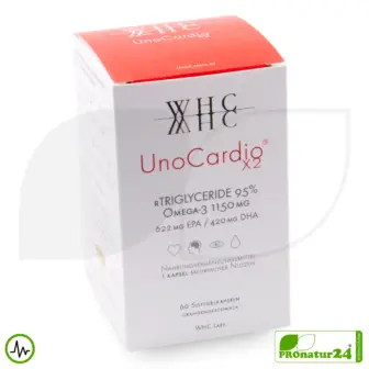 WHC UnoCardio® X2 | 90% OMEGA-3 Fettsäuren, 1150 mg | 60 Softgelkapseln mit Orangengeschmack
